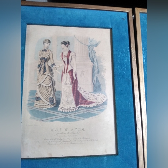 Antique 1800's  French Fashion REVUE DE LA MODE signed & numbered framed set - Picture 6 of 16